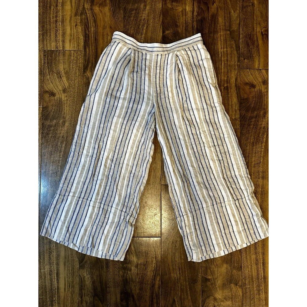 Banana Republic Women's Pants Linen Blend Striped Size S Wide Leg Loose Fit